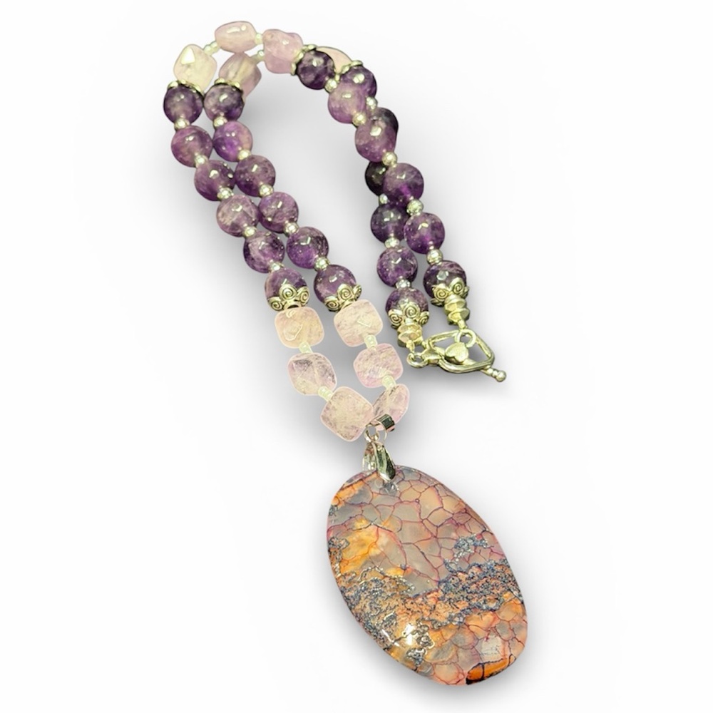 Handcrafted Amethyst Beaded Necklace - Picture 2 of 7